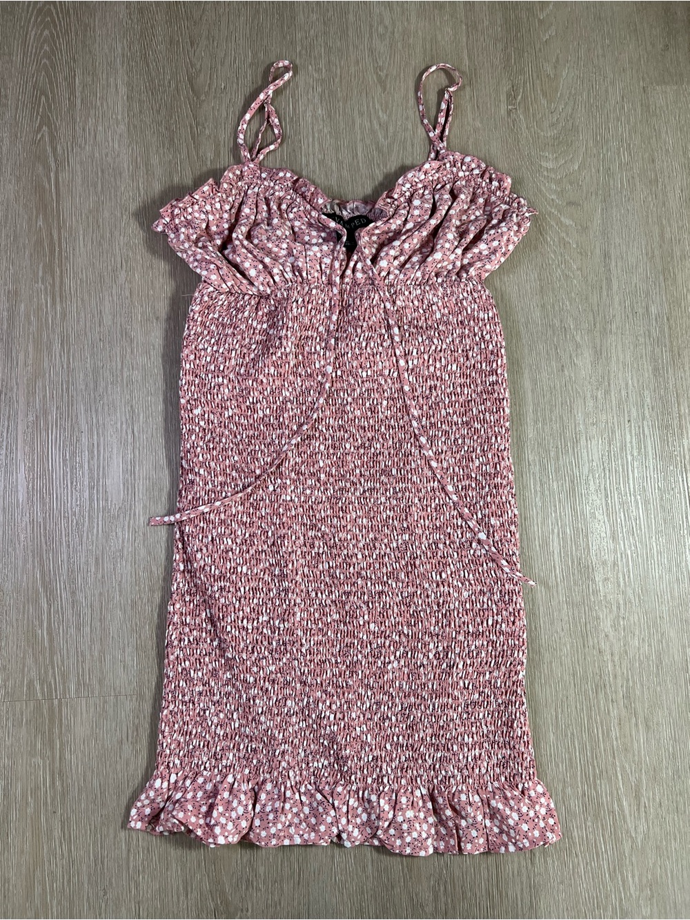 Pink Smocked Floral Spaghetti-Strap Dress Women's Small Summer Beach